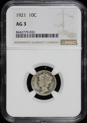 Obverse of this 1921 Mercury Dime NGC AG-3