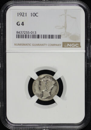 Obverse of this 1921 Mercury Dime NGC G-4