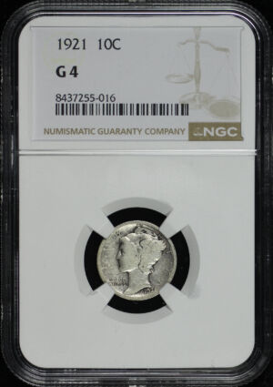 Obverse of this 1921 Mercury Dime NGC G-4