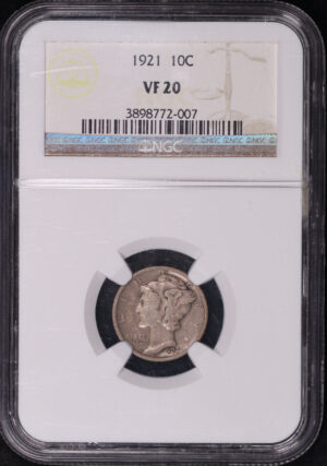 Obverse of this 1921 Mercury Dime NGC VF-20