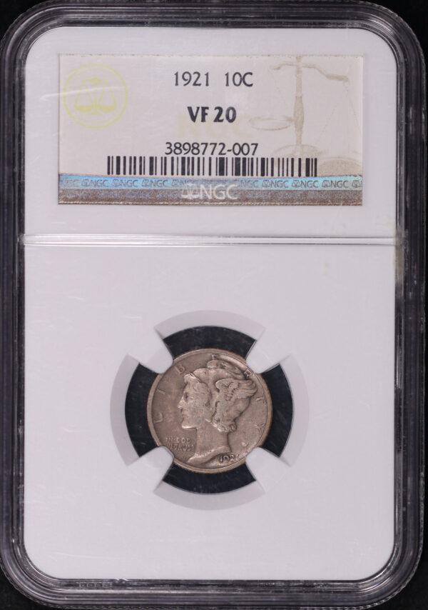 Obverse of this 1921 Mercury Dime NGC VF-20