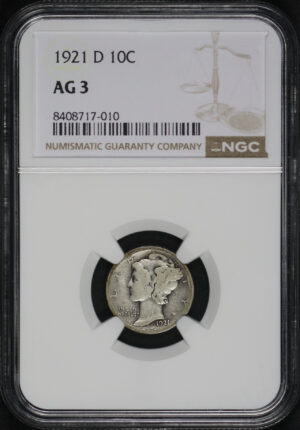 Obverse of this 1921-D Mercury Dime NGC AG-3