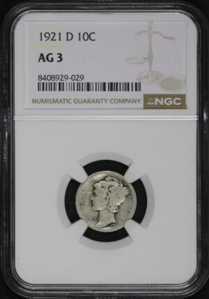 Obverse of this 1921-D Mercury Dime NGC AG-3