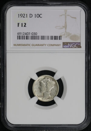 Obverse of this 1921-D Mercury Dime NGC F-12