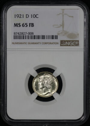 Obverse of this 1921-D Mercury Dime NGC MS-65