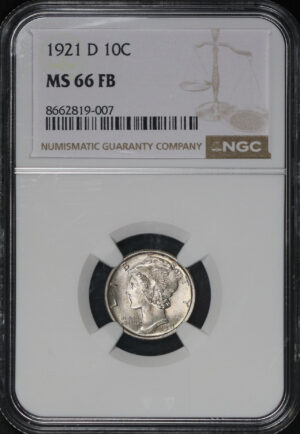Obverse of this 1921-D Mercury Dime NGC MS-66 FB