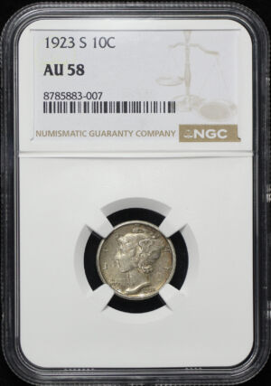 Obverse of this 1923-S Mercury Dime NGC AU-58