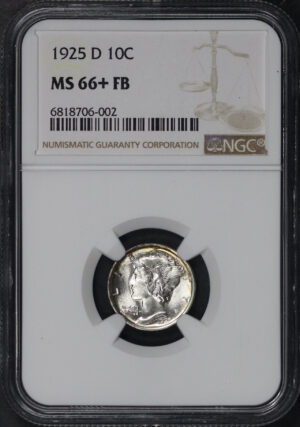 Obverse of this 1925-D Mercury Dime NGC MS-66+ FB