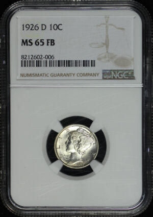 Obverse of this 1926-D Mercury Dime NGC MS-65