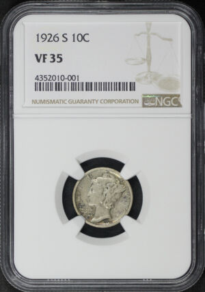 Obverse of this 1926-S Mercury Dime NGC VF-35
