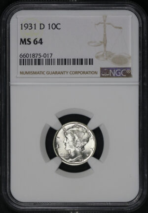 Obverse of this 1931-D Mercury Dime NGC MS-64