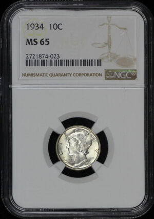 Obverse of this 1934 Mercury Dime NGC MS-65