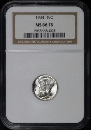 Obverse of this 1934 Mercury Dime NGC MS-66 FB