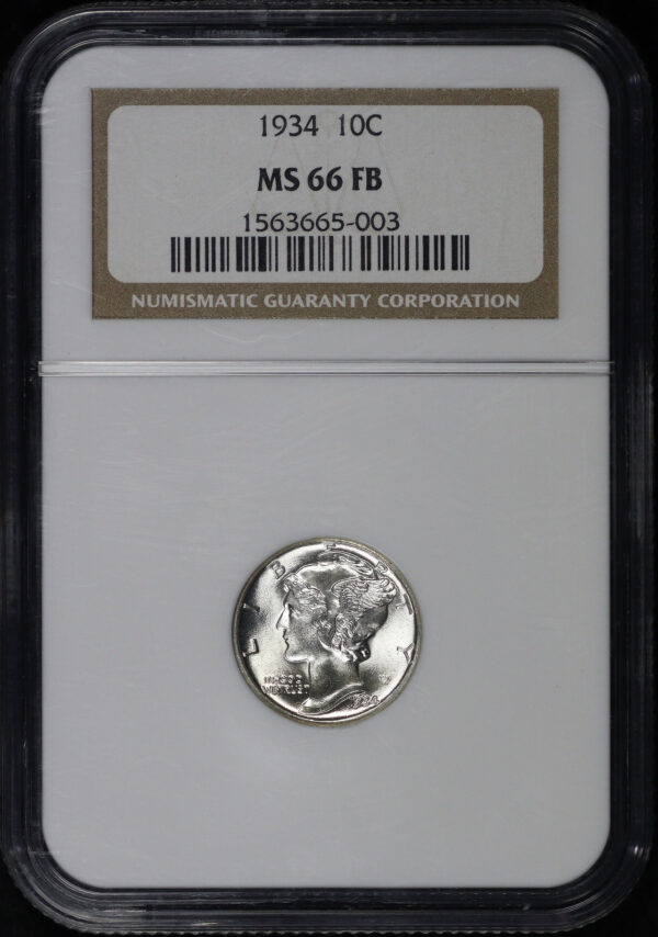 Obverse of this 1934 Mercury Dime NGC MS-66 FB
