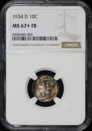 Obverse of this 1934-D Mercury Dime NGC MS-67+ FB