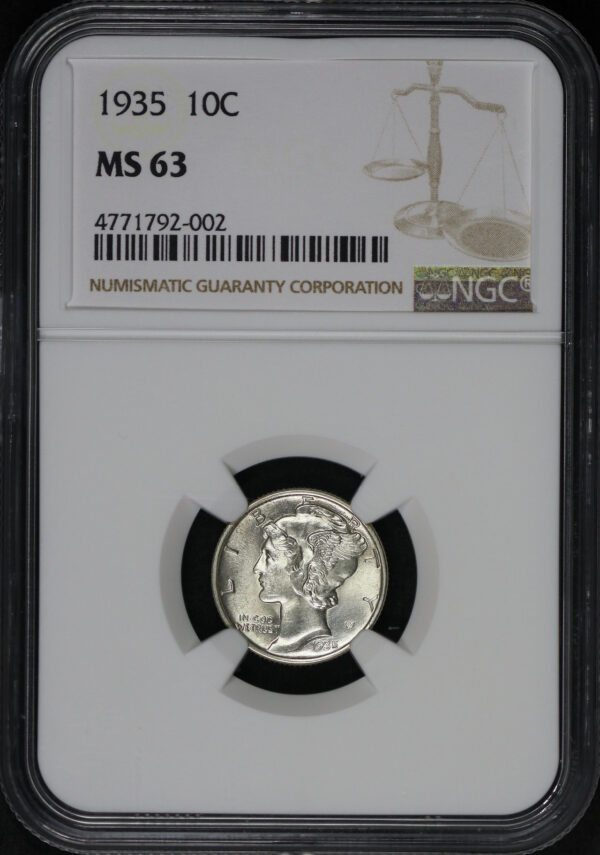 Obverse of this 1935 Mercury Dime NGC MS-63
