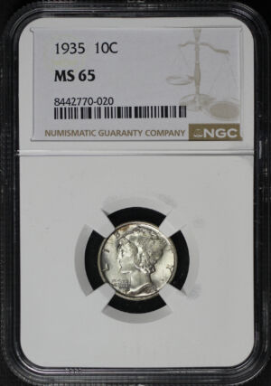 Obverse of this 1935 Mercury Dime NGC MS-65