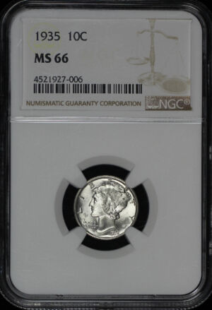 Obverse of this 1935 Mercury Dime NGC MS-66