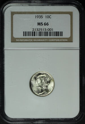 Obverse of this 1935 Mercury Dime NGC MS-66