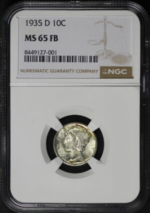 Obverse of this 1935-D Mercury Dime NGC MS-65 FB