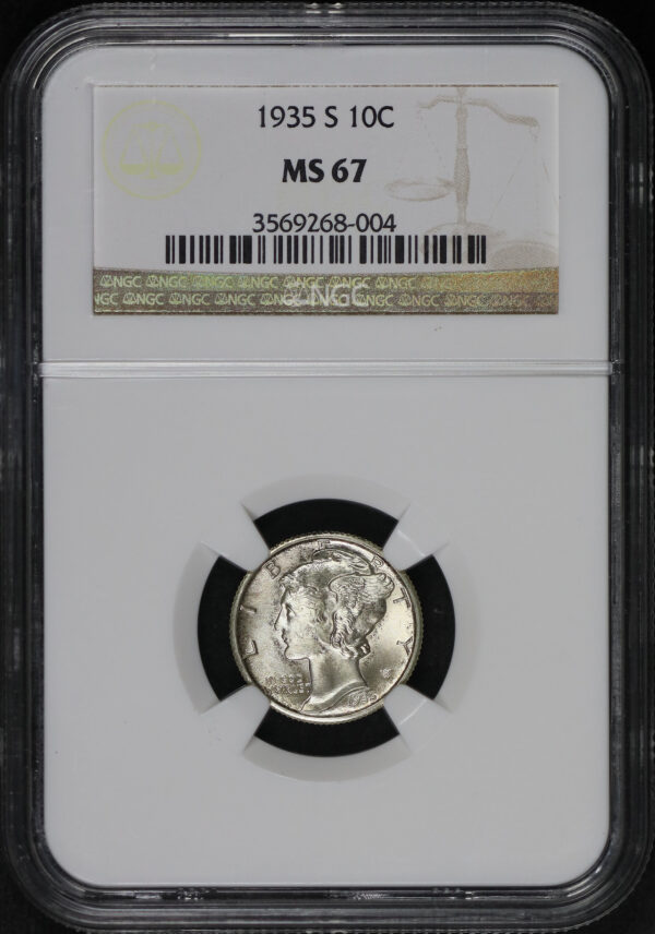 Obverse of this 1935-S Mercury Dime NGC MS-67