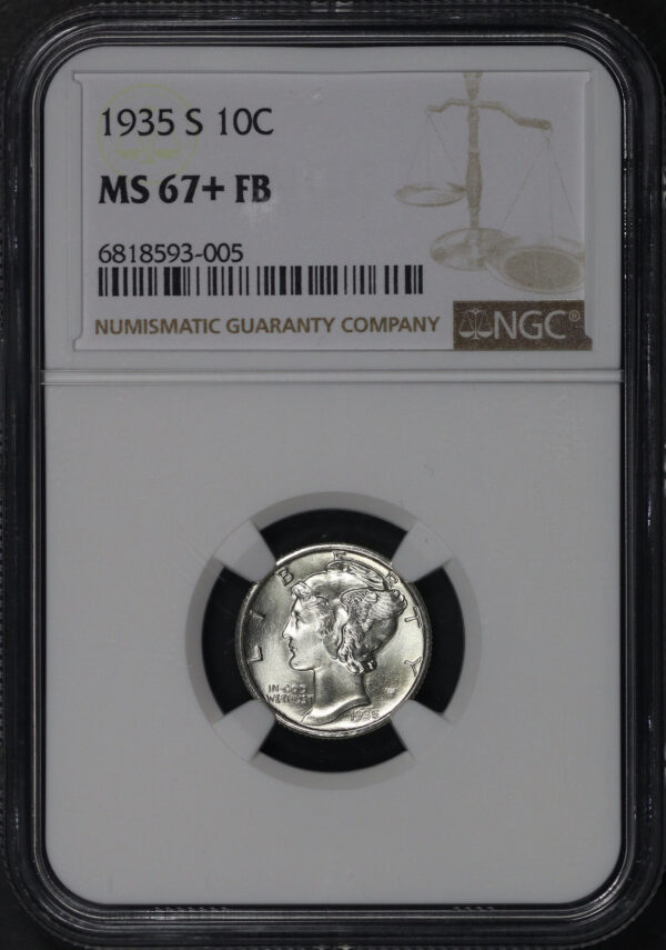 Obverse of this 1935-S Mercury Dime NGC MS-67+ FB