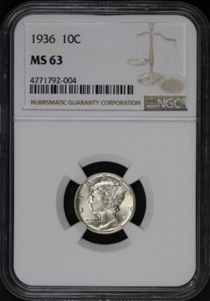 Obverse of this 1936 Mercury Dime NGC MS-63