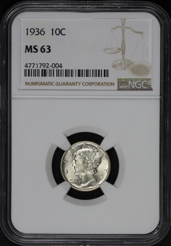 Obverse of this 1936 Mercury Dime NGC MS-63