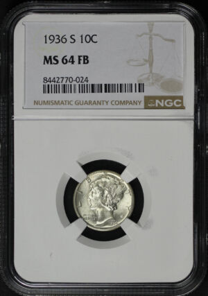 Obverse of this 1936-S Mercury Dime NGC MS-64