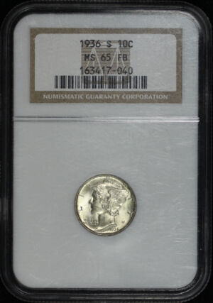 Obverse of this 1936-S Mercury Dime NGC MS-65 FB