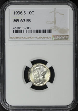 Obverse of this 1936-S Mercury Dime NGC MS-67 FB