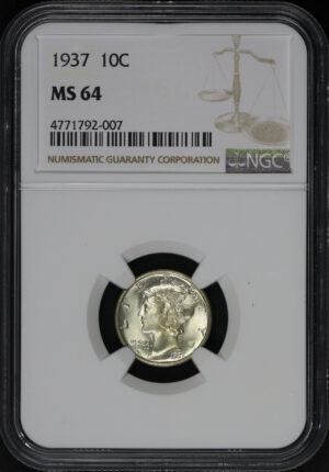 Obverse of this 1937 Mercury Dime NGC MS-64