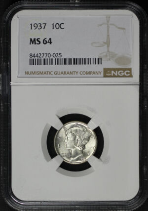 Obverse of this 1937 Mercury Dime NGC MS-64