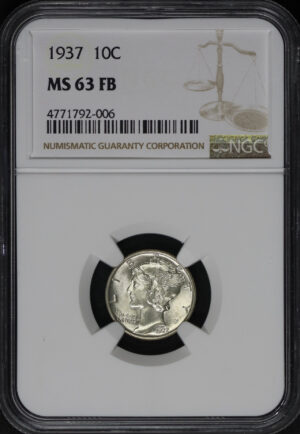 Obverse of this 1937 Mercury Dime NGC MS-63 FB