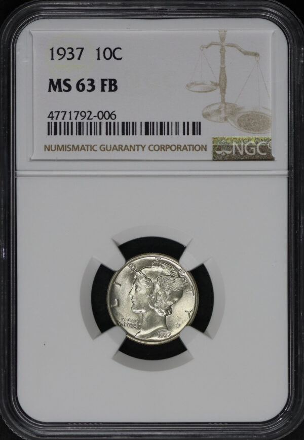 Obverse of this 1937 Mercury Dime NGC MS-63 FB