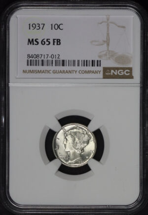 Obverse of this 1937 Mercury Dime NGC MS-65 FB