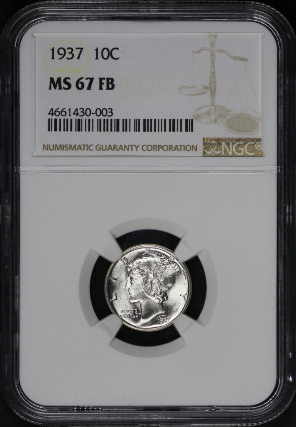 Obverse of this 1937 Mercury Dime NGC MS-67 FB