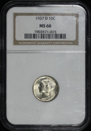 Obverse of this 1937-D Mercury Dime NGC MS-66