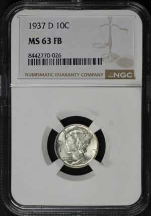 Obverse of this 1937-D Mercury Dime NGC MS-63