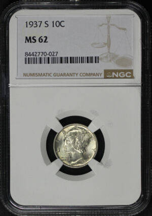 Obverse of this 1937-S Mercury Dime NGC MS-62