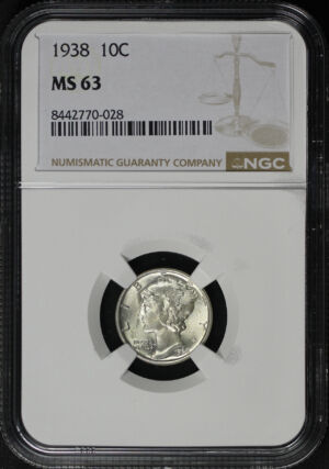 Obverse of this 1938 Mercury Dime NGC MS-63