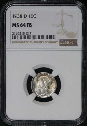 Obverse of this 1938-D Mercury Dime NGC MS-64 FB