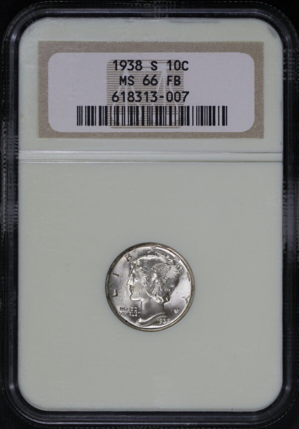 Obverse of this 1938-S Mercury Dime NGC MS-66 FB