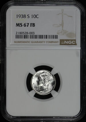 Obverse of this 1938-S Mercury Dime NGC MS-67 FB