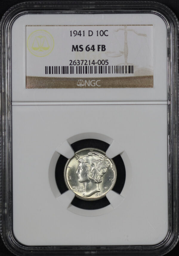 Obverse of this 1941-D Mercury Dime NGC MS-64 FB