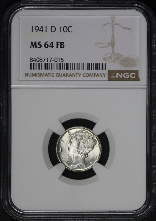 Obverse of this 1941-D Mercury Dime NGC MS-64 FB