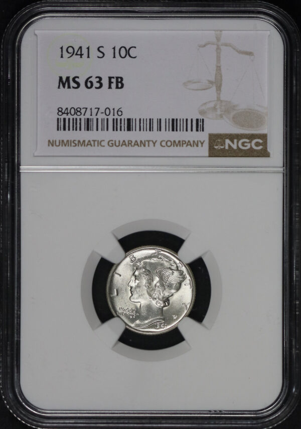 Obverse of this 1941-S Mercury Dime NGC MS-63 FB