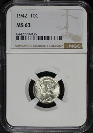 Obverse of this 1942 Mercury Dime NGC MS-63
