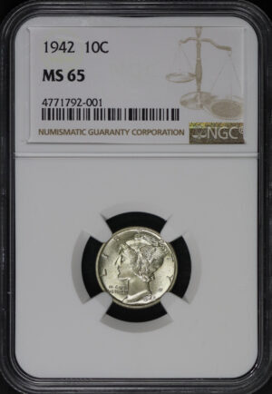 Obverse of this 1942 Mercury Dime NGC MS-65