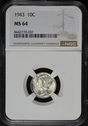 Obverse of this 1943 Mercury Dime NGC MS-64